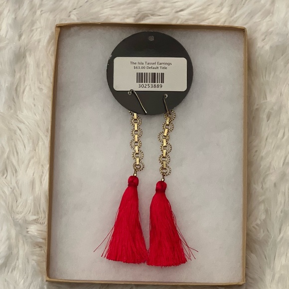 NWT Gold Plated Red Tassel Earrings - Picture 5 of 5